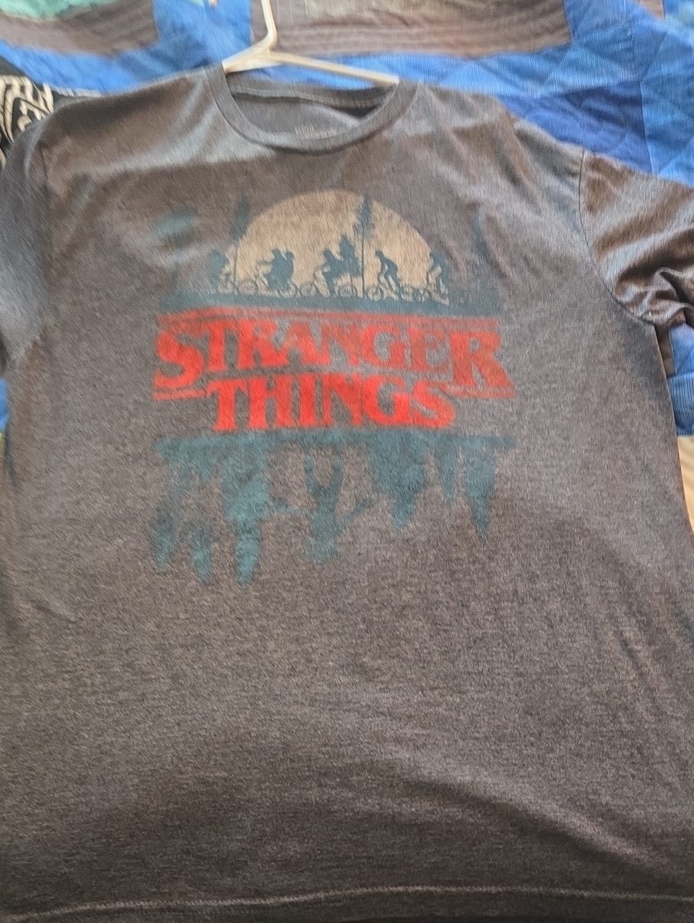 Netflix Stranger Things Short Sleeve Tee - Dark Gray with Red & Teal Graphic